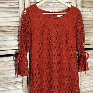 CB 1962 Elegant Lace Dress in Rich Orange Red
